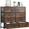 LUMTOK 10-Drawer Dresser, Fabric Storage Tower for Bedroom, Hallway, Nursery, Closets, Steel Frame, Wood Top, Easy Pull Handle (Rustic Brown)