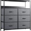 LYNCOHOME Dresser for Bedroom 6 Drawer Dresser with Shelves Fabric Dresser for Closet, Living Room TV Stand Office Sturdy Steel Frame Wooden Top(Gray)