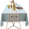 Lamberia Cotton Linen Tablecloths for Rectangle Tables Heavyweight Burlap Table Cover for Kitchen Dinning Tabletop Decoration (Cyan Diamond, 55"x55")