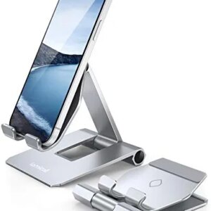 Lamicall Adjustable Cell Phone Stand Desk - Foldable Desktop Phone Holder, Cradle, Dock, Compatible with iPhone 14, Plus, Pro, Pro Max, 13 12 X XS,4-11'' Phones, Office Accessories, Smartphone Sliver