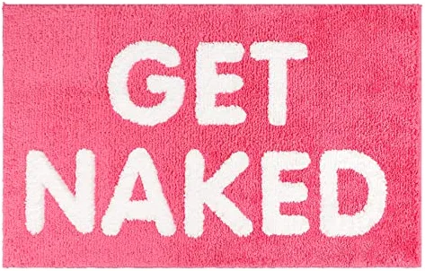 Layery Get Naked Bath Mat Pink Cute Funny Bathroom Rugs Non-Slip Bath Rug Soft Absorbent Microfiber Floor Carpet Washable Entryway Door Mat for Tub Shower Decor, 20”x32”