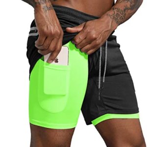 Leidowei Men's 2 in 1 Workout Running Shorts Lightweight Training Yoga Gym 7" Short with Zipper Pockets