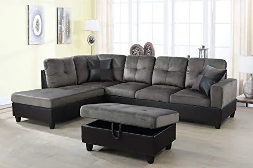 Lifestyle Furniture Left Facing 3PC Sectional Sofa Set, L Shape Couch with Storage Ottoman, Microfiber&Faux Leather,Taupe