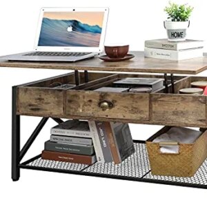 Lift Top Coffee Table with Storage, Lift up Tables Wood Coffee Table Pull up Top Rustic Pull Out Coffee Desk Lifting Top Pop-Up Storage Rising Tabletop Dining Table for Living Room Home