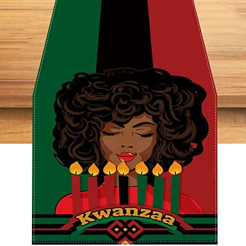 Linen Kwanzaa Table Runner Kwanzaa Tablecloth African American Heritage Festival Decor Kwanzaa Decorations and Supplies for Home Kitchen Table-13×72''