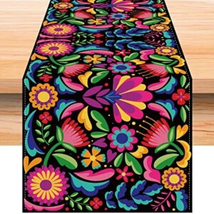 Linen Mexican Fiesta Table Runner 72 Inches Long Cinco De Mayo Tablecloth Dia De Los Muertos Decor Day of The Dead Decoration and Supplies for Home