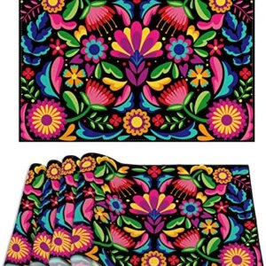 Linen Mexican Placemats Set of 4 Day of The Dead Place Mats Dia De Los Muertos Table Mats Fiesta Decorations and Supplies for Home Kitchen Table-12×18''