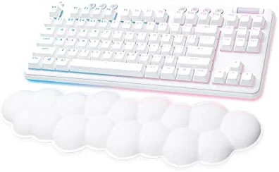 Logitech G715 Wireless Mechanical Gaming Keyboard with LIGHTSYNC RGB, LIGHTSPEED, Linear Switches (GX Red), and Keyboard Palm Rest, PC/Mac Compatible - With $20 SIMS Spa Day Game Pack - White Mist