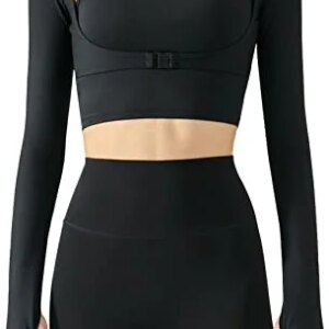 Long Sleeve Workout Crop Tops for Women Yoga Athletic Gym Cropped Shirts Slim Fitted Gym Fitness Tank Tops with Thumb Hole