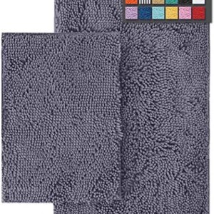 LuxUrux Bathroom Rug Set, Super Absorbent Gray Bathroom Rugs Sets 2 Piece Bath mat Set , Extra-Soft Plush Bath Rugs Shower mat,1'' Chenille Microfiber Material,(30 x 20 + 23 x 15, Dark Grey)