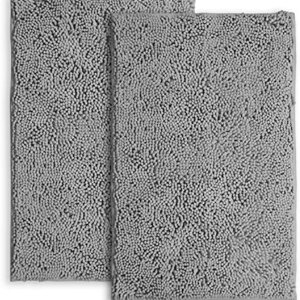 LuxUrux (Set of 2 Bathroom Rugs and Mats Sets, Available in 30 Vibrant Colors, Extra-Soft Plush Bath mat Shower Bathroom Mat 16 x 24 inch Set, Super Absorbent-Light Grey.