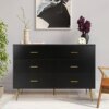 MAISONPEX 6 Drawer Dresser for Bedroom, Black Wood Dresser with Metal Handle, Sturdy Frame Modern Bedroom Furniture, Chest of Drawers, Dressers with Drawers for Closet Hallway, Living Room