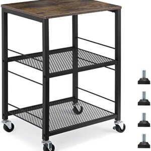 MOOACE Rustic 3 Tier End Table with Wheel,Side Table Nightstand Storage Shelf for Bedroom,Kitchen,Living Room and Office, Stable Metal Frame,Wood Top, Easy Assembly - Brown&Black