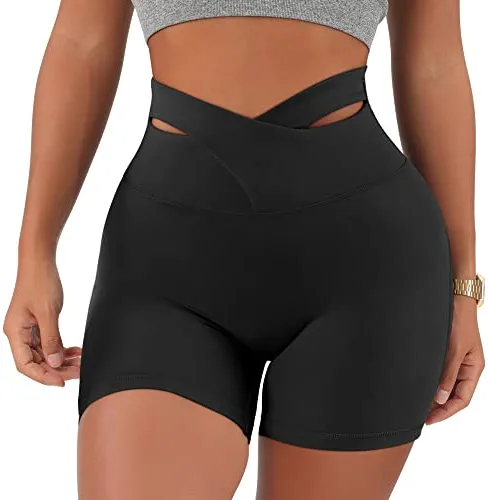 MOOSLOVER Women V Cross Waist Workout Shorts Butt Lifting High Waisted Biker Shorts