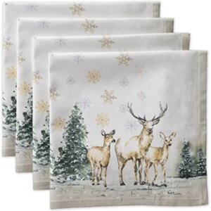 Maison d' Hermine Deer in The Woods 100% Cotton Kitchen Cloth Napkins Soft & Comfortable Set of 4 for Family Dinners Dining Cocktail Parties Wedding use Thanksgiving/Christmas (20"x20")