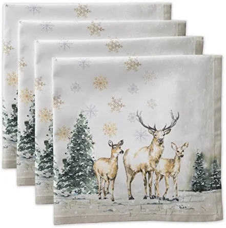 Maison d' Hermine Deer in The Woods 100% Cotton Kitchen Cloth Napkins Soft & Comfortable Set of 4 for Family Dinners Dining Cocktail Parties Wedding use Thanksgiving/Christmas (20"x20")