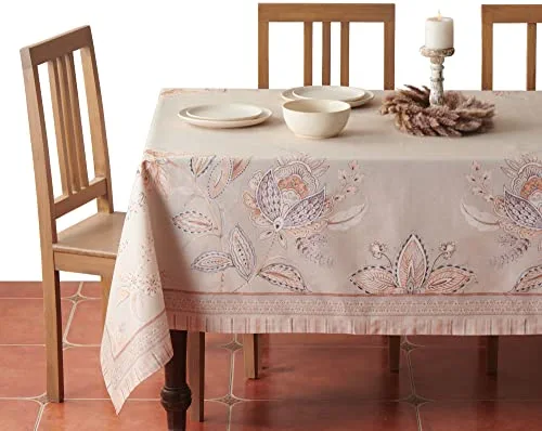 Maison d' Hermine Premium Society Florals 100% Combed Cotton Tablecloth Kitchen Dining Tabletop Decoration Parties Weddings (Rectangle, 70"x108")