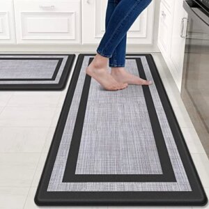 Mattitude Kitchen Mat [2 PCS] Cushioned Anti-Fatigue Kitchen Rugs Non-Skid Waterproof Kitchen Mats and Rugs Ergonomic Comfort Standing Mat for Kitchen, Floor, Office, Sink, Laundry, Black and Gray