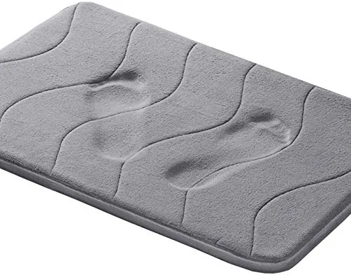 Memory Foam Bath Mat for Bathroom Non Slip Bath Rug Velvet Thick Soft and Comfortable Water Absorbent Machine Washable Easier to Dry Floor Rug Mats Waved Pattern, 24x17 Inches, Grey