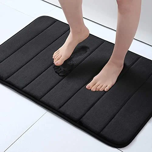 Memory Foam Soft Bath Mats - Non Slip Absorbent Bathroom Rugs Rubber Back Runner Mat for Kitchen Bathroom Floors 17" x 24", Black