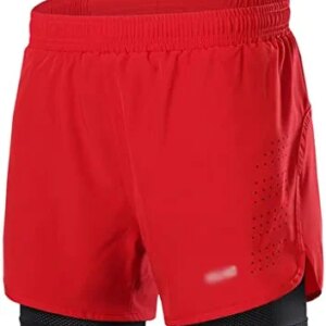 Men's Running Shorts Outdoor Sports Training Exercise Fitness 2 in 1 Shorts with Longer Liner Quick Dry (Color : A, Size : M Code)