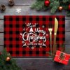 Merry Christmas Placemats 6pcs Table Mats Red Black Buffalo Tartan Plaid Washable Cotton Linen Dining Mat Sets for Kitchen Dinner Tables Winter White Elks Snowflakes