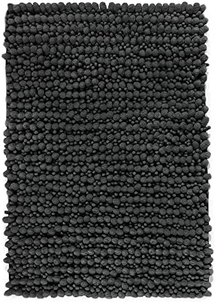 Microdry - High/Low Chenille Bath Mats for Bathroom, Super Absorbent Washable Bathroom Rugs, Thick Bath Rugs with Patented Skid-Resistant Base, Shower Mats for Bathroom, 16 x 24 Inches, Dark Gray