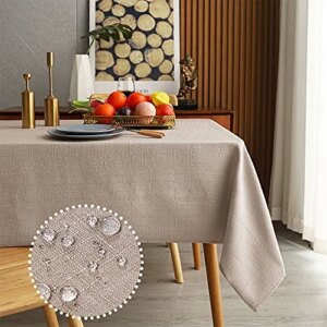 MikiUp Faux Linen Rectangle Tablecloth - Waterproof and Washable Slubby Textured Weaves Table Cloth, Indoor & Outdoor Table Cover for Kitchen Party and Banquets, Khaki 58 x 84 Inch