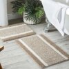 Milvowoc Bath Mats for Bathroom Luxury Chenille Shaggy Bath Rugs Non Skid Soft Shaggy Rugs Bath Carpet Machine Wash/Dry for Tub, Shower & Bath Room (17x24 Inch & 20x32 Inch , Khaki/White)