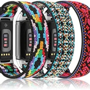 Minyee 3 Packs Elastic Loop Band Compatible with Fitbit Charge 5 Bands for Women Men, Stretchy Woven Soft Nylon Sport Breathable Wristband Replacement Strap for Charge 5 Advanced Fitness Tracker