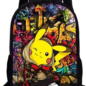 Moare Pokemon School Backpack Durable Cartoon Bookbag for Men Women,Casual Laptop Bag Travel Bag