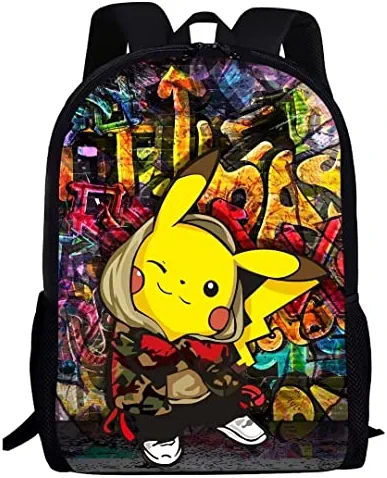 Moare Pokemon School Backpack Durable Cartoon Bookbag for Men Women,Casual Laptop Bag Travel Bag