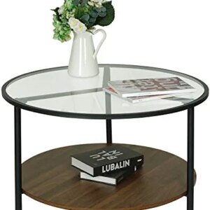 Moncot Round Coffee Table Living Room: Glass Coffee Table with Storage Black Coffee Table Wood with Storage Metal Coffee Table Walnut Metal Base and Frame