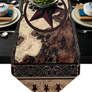 MuswannaA Linen Burlap Table Runner Western Texas Star on Wood Panel Rustic Vintage Style Kitchen Table Runner for Birthday Wedding Baby Shower Home Dining Table Decor,16x72 inch