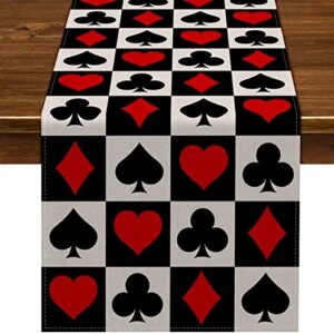 Nepnuser Linen Casino Table Runner Las Vegas Party Decoration Poker Night Themed Birthday Party Supply Dining Room Kitchen Home Decor (13" x 72")