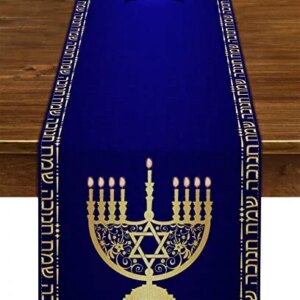 Nepnuser Linen Hanukkah Table Runner Hebrew Jewish Chanukah Dreidel Menorah Star of David Kitchen Dining Room Home Decoration-72inches