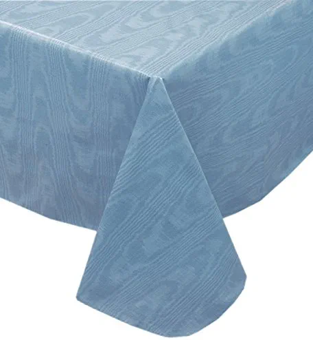 Newbridge Blue Moire Wavy Solid Color Print Heavy Weight Vinyl Flannel Backed Tablecloth, Indoor/Outdoor Vinyl Tablecloth with Flannel Backing, 70” Round