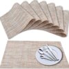 Newk Placemat, 8PCS Crossweave Vinyl Woven Table Mats, Insulation Washable PVC Table Mats Set - Linen