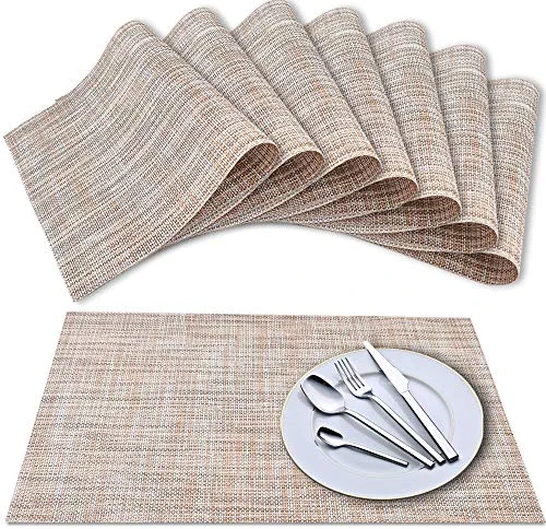 Newk Placemat, 8PCS Crossweave Vinyl Woven Table Mats, Insulation Washable PVC Table Mats Set - Linen