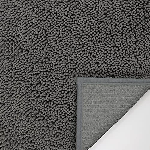 Non Slip Soft Chenille Bath Mat for Bathrooms Water Absorbent Fluffy Plush Rugs for Indoor Entryway Multiuses, 16 x 24 Inches Charcoal Gray