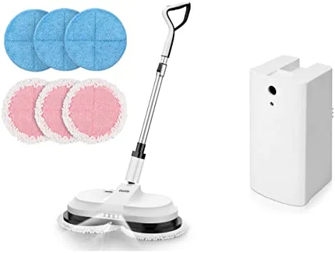 OGORI Cordless Electric Spin Mop w/ 300ml Water Tank, LED Headlight, One-Button Spray Function, 6 Replacement Reusable Mop Pads and 1 Extra Replacement Battery