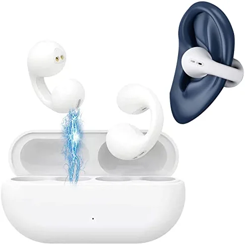 PANGEGE Wireless Ear Clip Bone Conduction Headphones - 2023 Best Bone Conduction Headphones Bluetooth, Open Bluetooth Sport Headphones, Bone Conduction Earbuds for Running Sports (White)