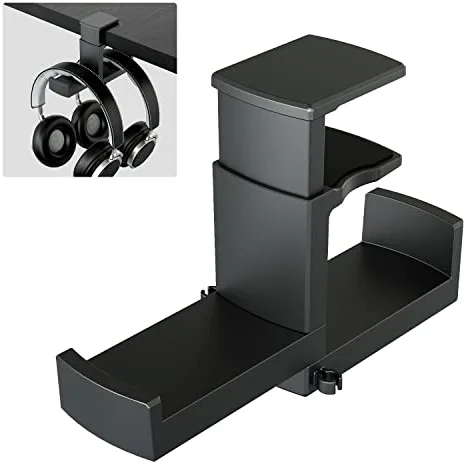 PC Gaming Headphone Stand,Christmas Stocking Stuffers,Dual Headset Hanger Hook Holder with Adjustable & Rotating Arm Clamp,Under Desk Design,Universal Fit,Built in Cable Clip Organizer EURPMASK