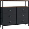 PRAISUN Larger Dresser for Bedroom, Entertainment Center for 55 inch TV, 6 Drawers Dresser with Shelves, Chest of Drawers for Living Room, Hallway, Closets and Nursery - Black