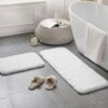 Phantoscope Bathroom Rugs - Set of 2 Non-Slip Bath Mat Ultra Soft Microfiber Plush Bath Rugs Water Absorbing Shower Carpet Rugs, Ture White, 17 x 24 & 17 x 47 Inches