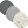 Potholders Set Trivets Set 100% Pure Cotton Thread Weave Hot Pot Holders Set (Set of 3) Stylish Coasters, Hot Pads, Hot Mats,Spoon Rest For Cooking and Baking by Diameter 7 Inches (Gray)