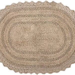 RAJRANG BRINGING RAJASTHAN TO YOU Bath Rug for Bathroom Kitchen and Spa with Crochet Pattern Cotton Luxury Absorbent Soft Reversible Boho Bath Mat Sand Oval 24x17 Inches