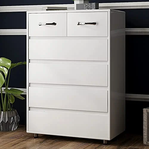 RASOO 6 Drawers Dressers Chest of Drawer Bedroom Cabinet Tall Storage Nightstand Sidetable for Living Room (6 Drawers, White)