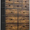 REAHOME 12 Drawer Dresser for Bedroom Fabric Storage Tower Wide Rustic Dresser with Wood Top Sturdy Steel Frame Storage Organizer Unit for Living Room Hallway Entryway Closets Nursery (Rustic)MLK12R3