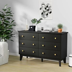 RESOM Black Dresser for Bedroom 6 Drawer Double Dresser with Deep Drawers, Wood Storage Chest of Drawers for Living Room Hallway, Entryway